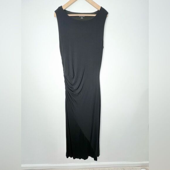 Soft Surroundings Here To Infinity Maxi Dress Sleeveless Black Side Ruching L - Picture 2 of 11